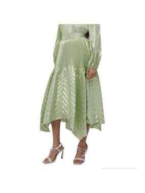 Jonathan Simkhai The Cassia Metallic Chevron Silk/Lurex Midi Skirt in Celery- Si